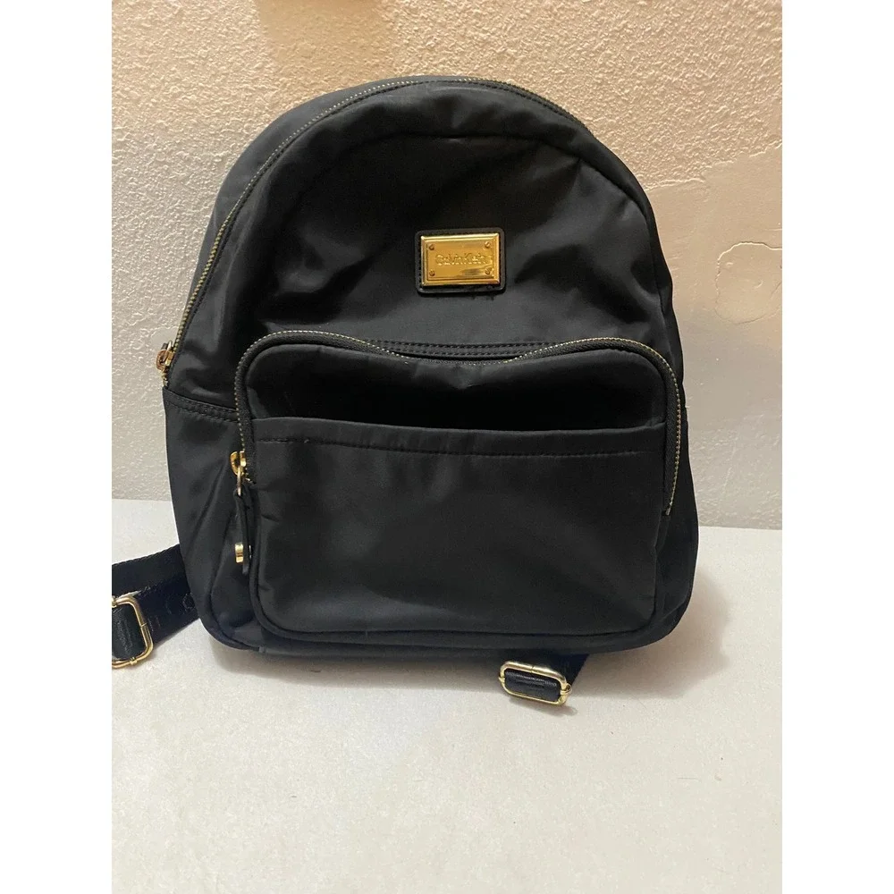 Calvin Klein Mini Backpack Womens Small Black Nylon Gold Logo Straps Excellent